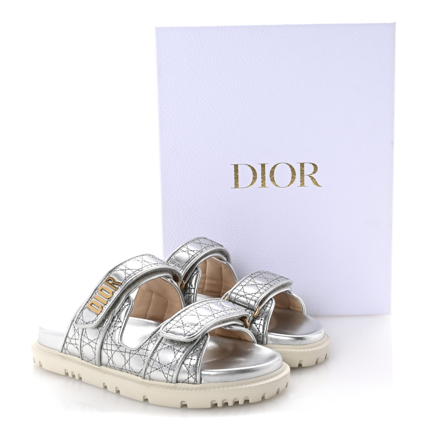 Laminated Sheepskin Cannage Dior Or Dioract Slide Sandals 37.5 Steel