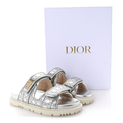 Christian Dior Laminated Sheepskin Cannage Dior Or Dioract Slide Sandals 37.5 Steel 10 of 10
