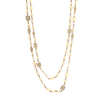 Chanel Pearl Bead Crystal CC Long Necklace Gold 1 of 6