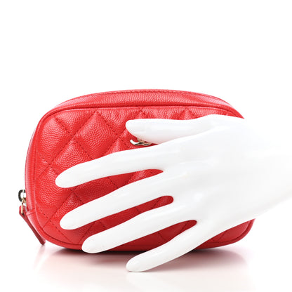 Chanel Caviar Quilted Small Curvy Pouch Cosmetic Case Red 2 of 8