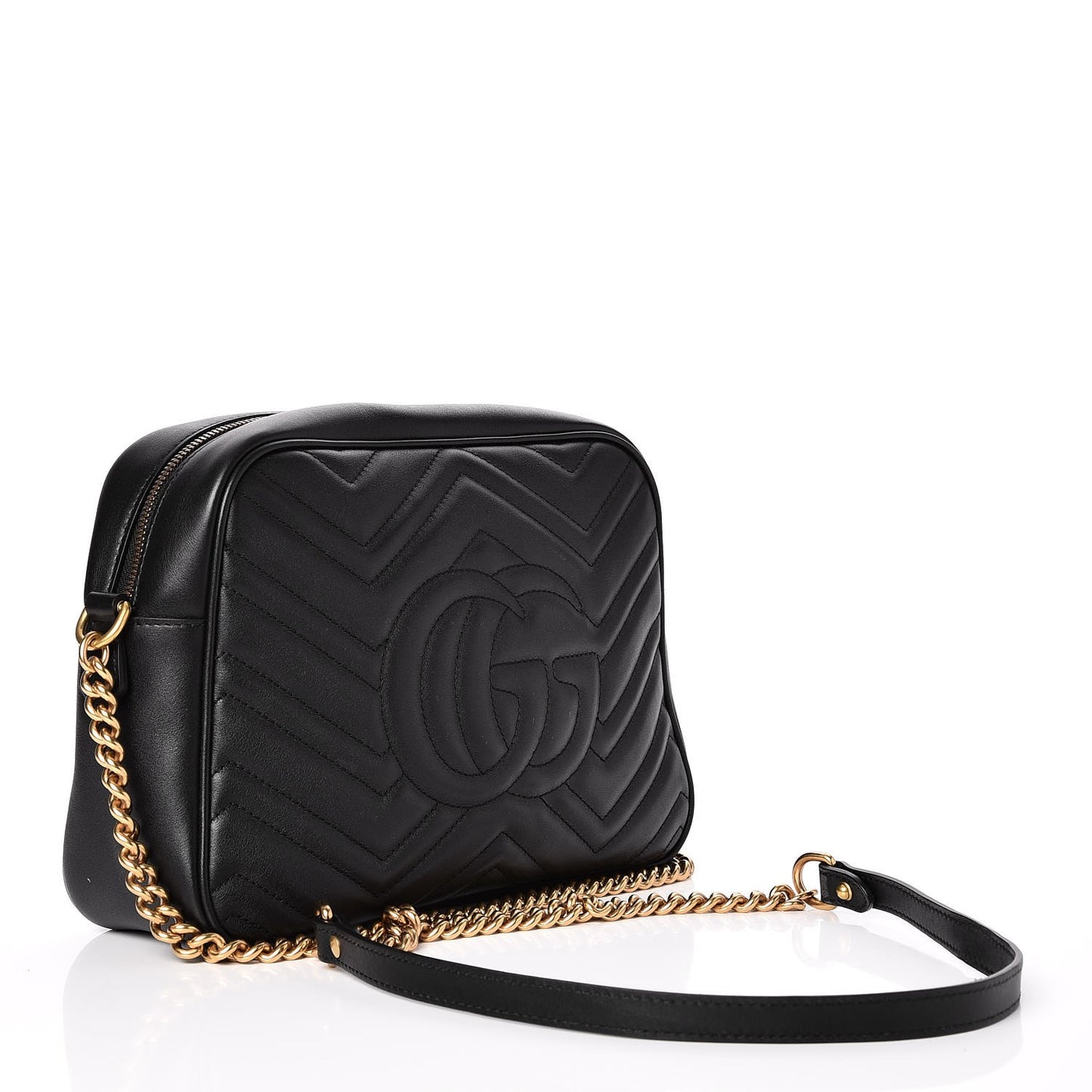 Calfskin Matelasse Medium GG Marmont Chain Shoulder Bag Black
