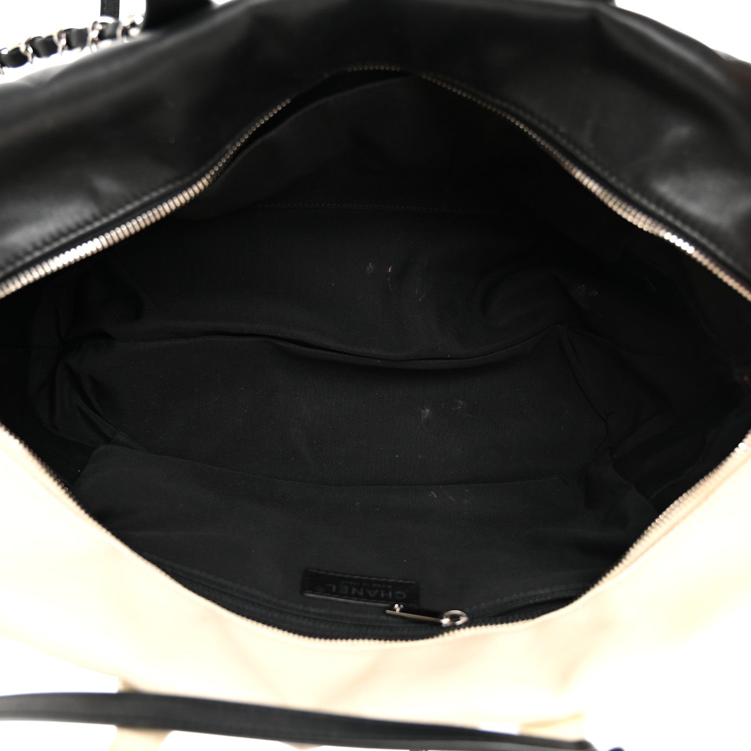 Chanel Calfskin Quilted Large Feather Weight Bowling Bag Black Ivory 5 of 21