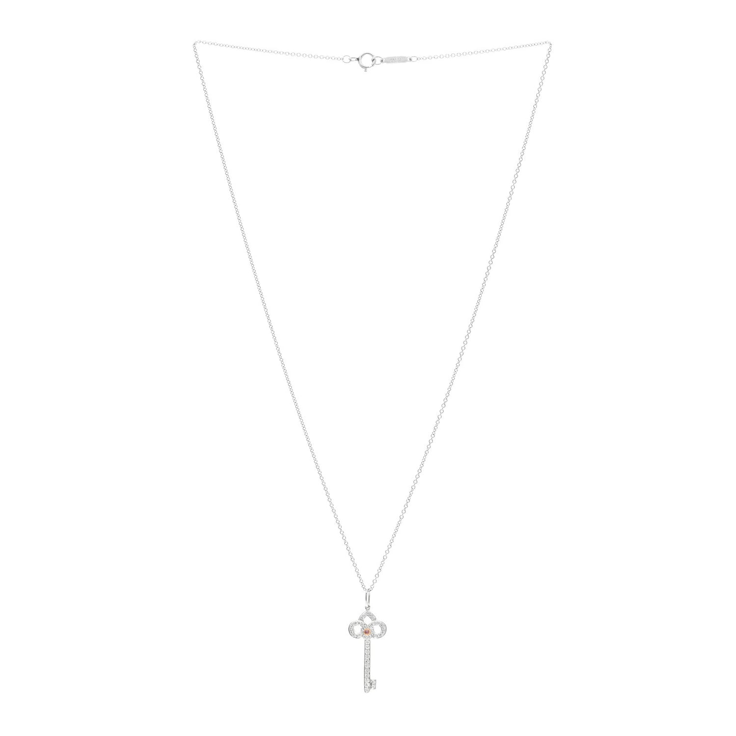 Platinum 18K Rose Gold Pink Diamond Fleur De Lis Key Pendant Necklace