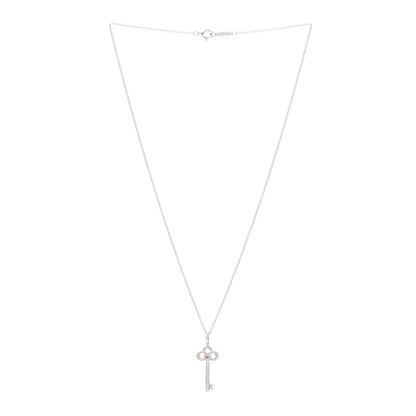 Tiffany Platinum 18K Rose Gold Pink Diamond Fleur De Lis Key Pendant Necklace 3 of 5