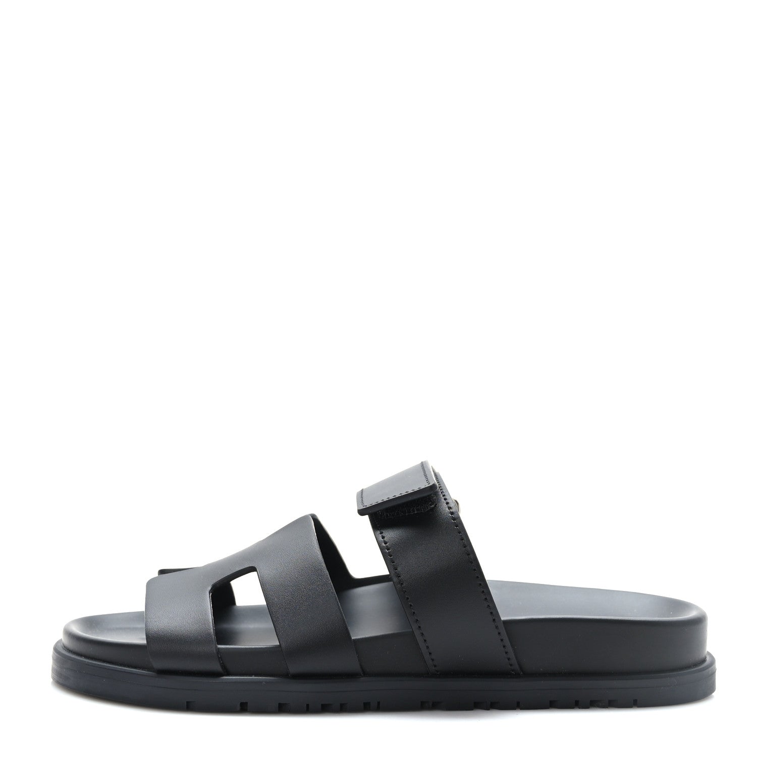 Hermes Calfskin Womens Chypre Sandals 36.5 Black 1 of 9