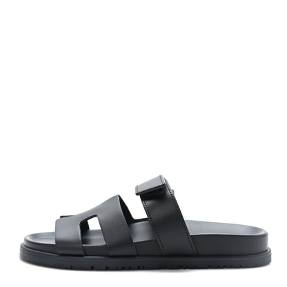 Hermes Calfskin Womens Chypre Sandals 36.5 Black 1 of 9