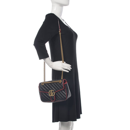 Gucci Vintage Effect Calfskin Matelasse Diagonal Small Torchon GG Marmont Shoulder Bag Black Romantic Cherry 2 of 10