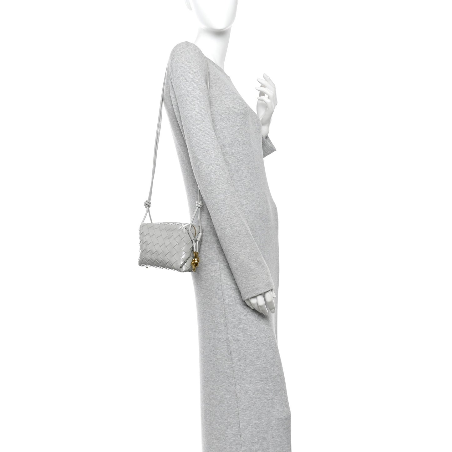 Polished Nappa Intrecciato Metallic Knot Mini Loop Camera Bag Sterling