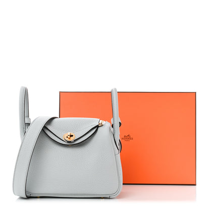 Hermes Taurillon Clemence Mini Lindy 20 Bleu Pale 11 of 11