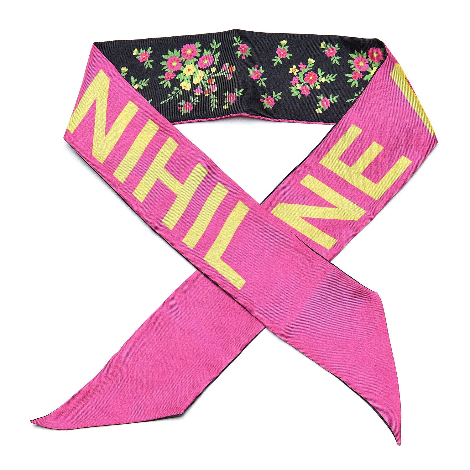 Gucci Silk Twill Sine Amore Neck Bow Scarf Fuxia Black 1 of 4