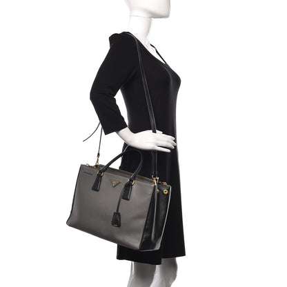 Prada Saffiano Lux Bi-Color Medium Tote Mercurio Black 2 of 21