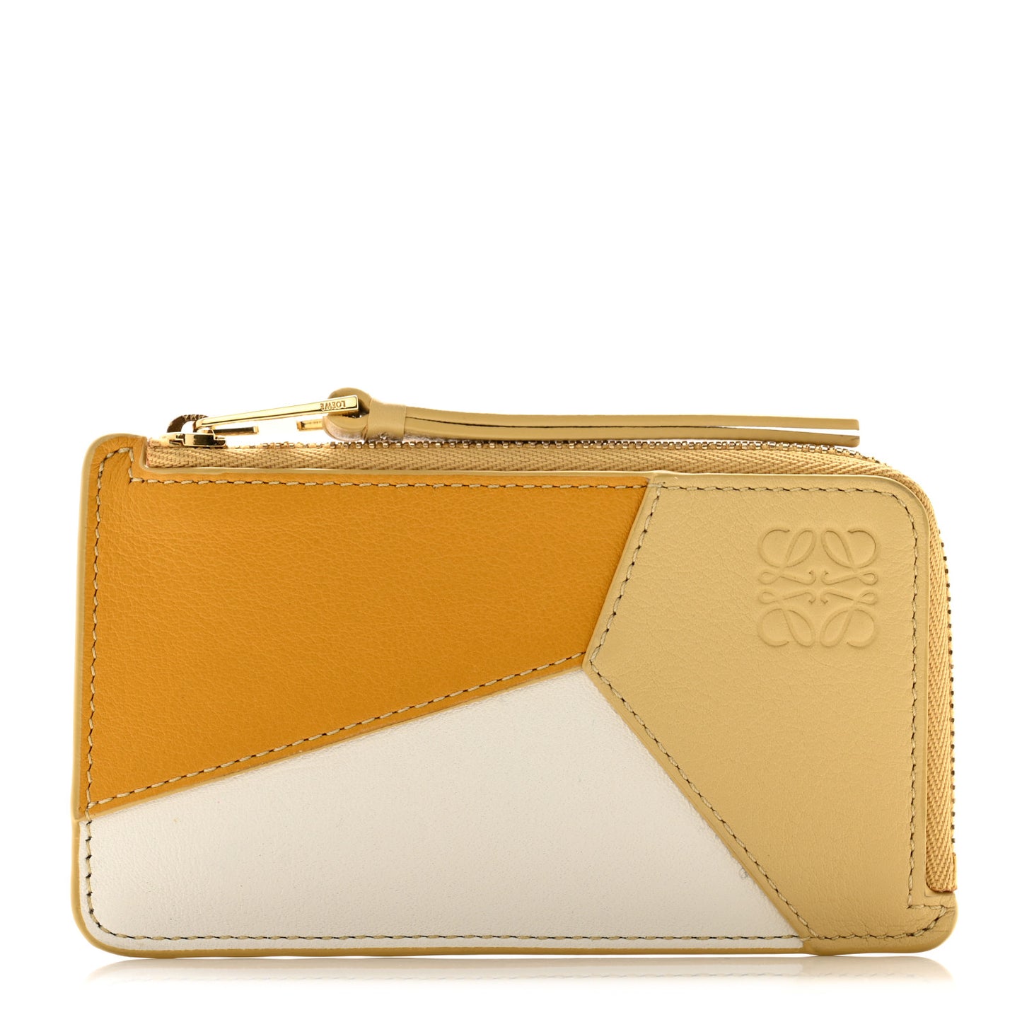 Calfskin Puzzle Colorblock Coin Card Holder Sunflower Soft White Dark Butter