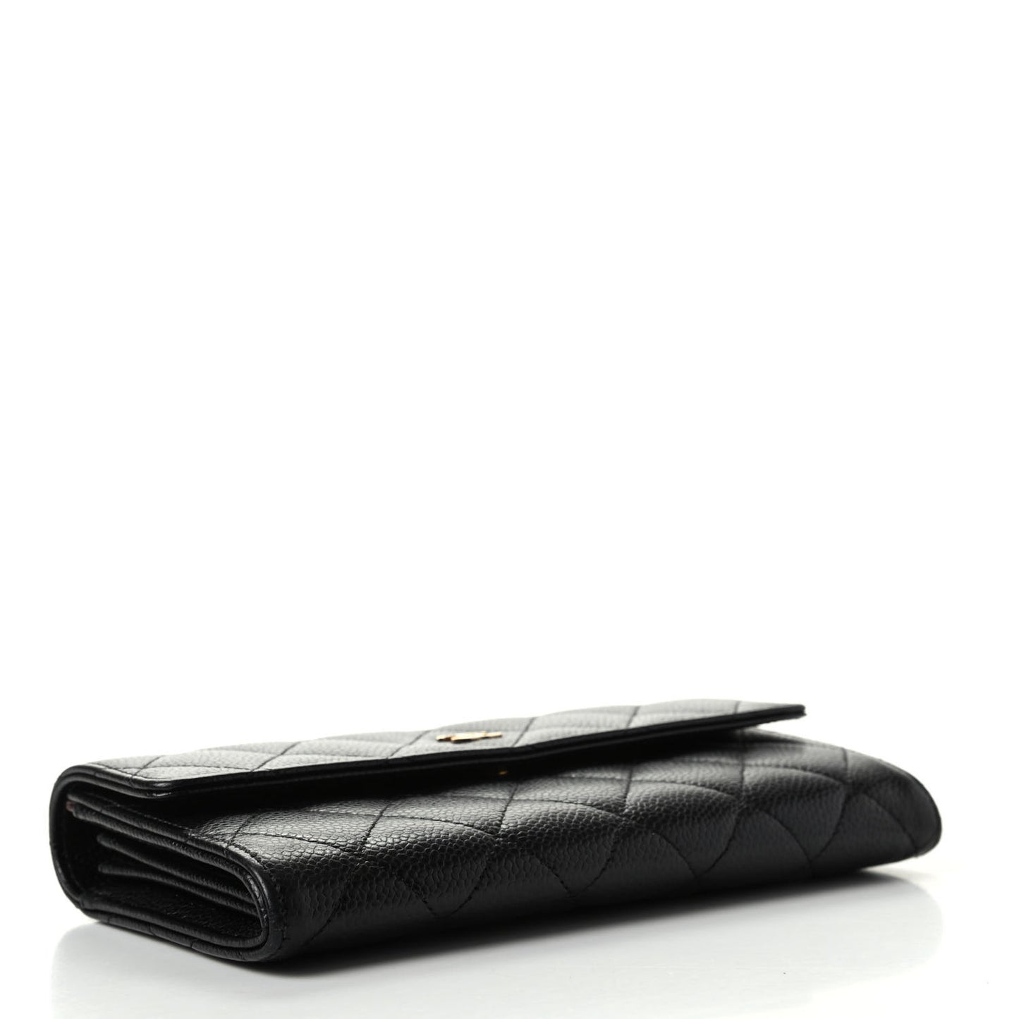 Caviar Quilted Large Gusset Flap Wallet Black