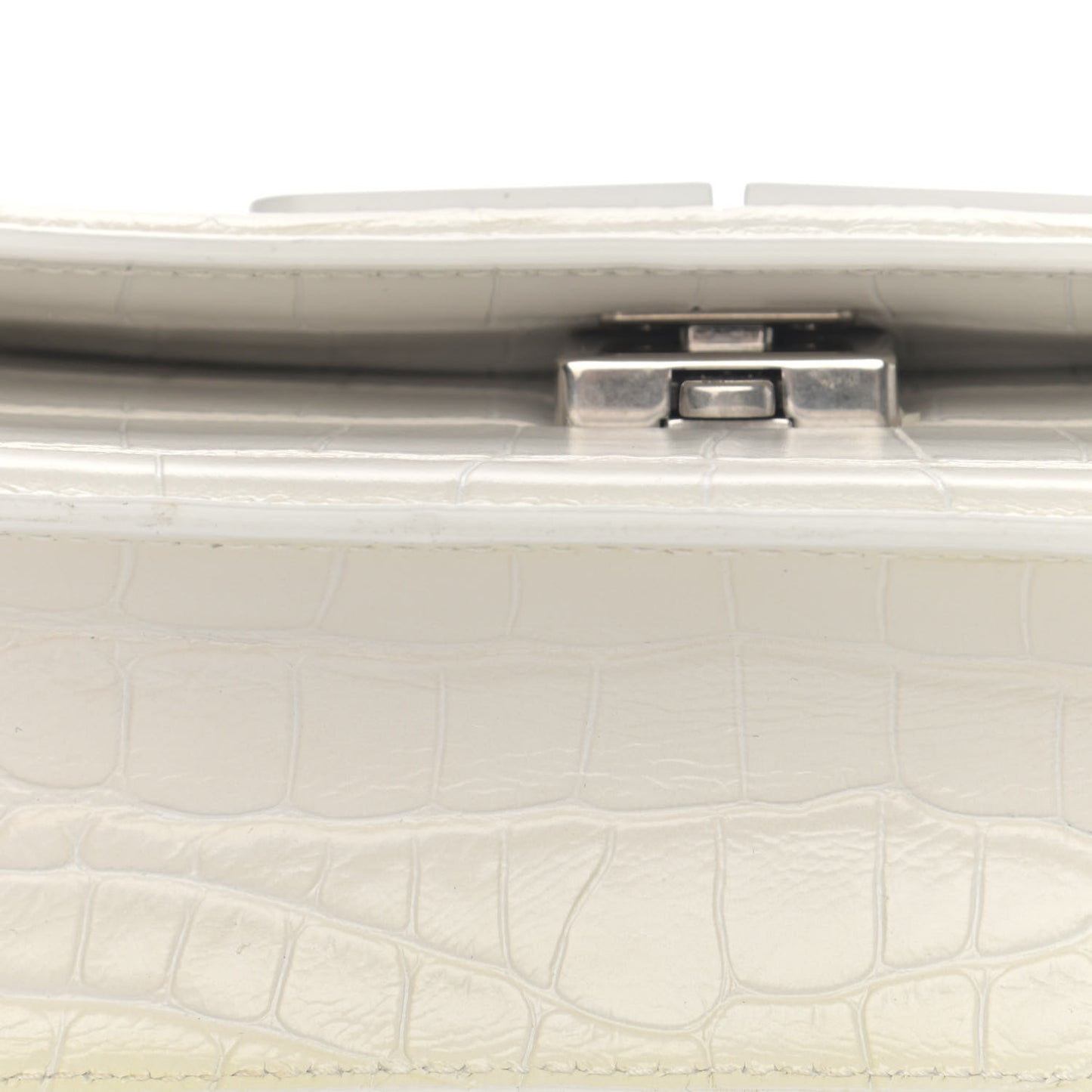 Extra Supple Calfskin Crocodile Embossed Gossip Chain Bag XS White