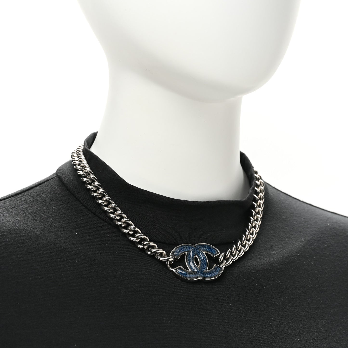 Enamel CC Chain Choker Silver Blue