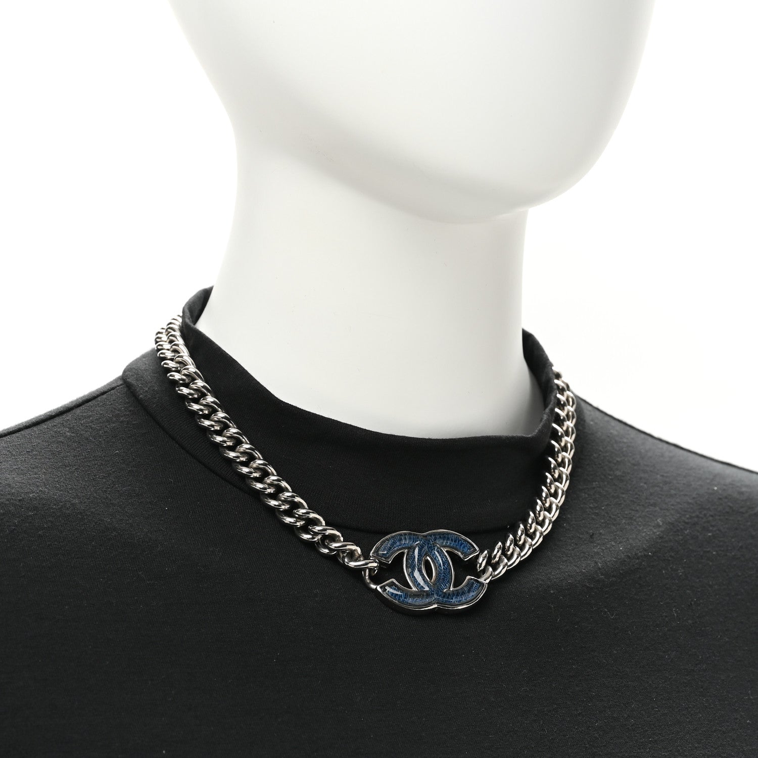 Chanel Enamel CC Chain Choker Silver Blue 2 of 5