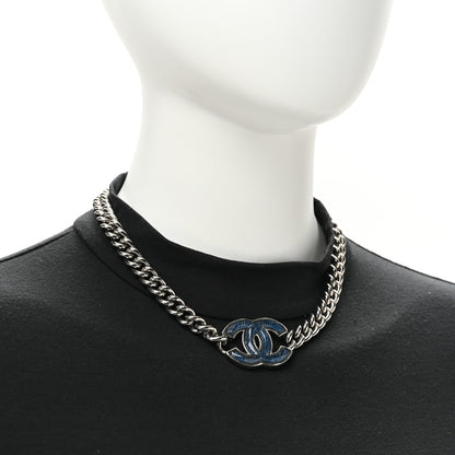 Chanel Enamel CC Chain Choker Silver Blue 2 of 5