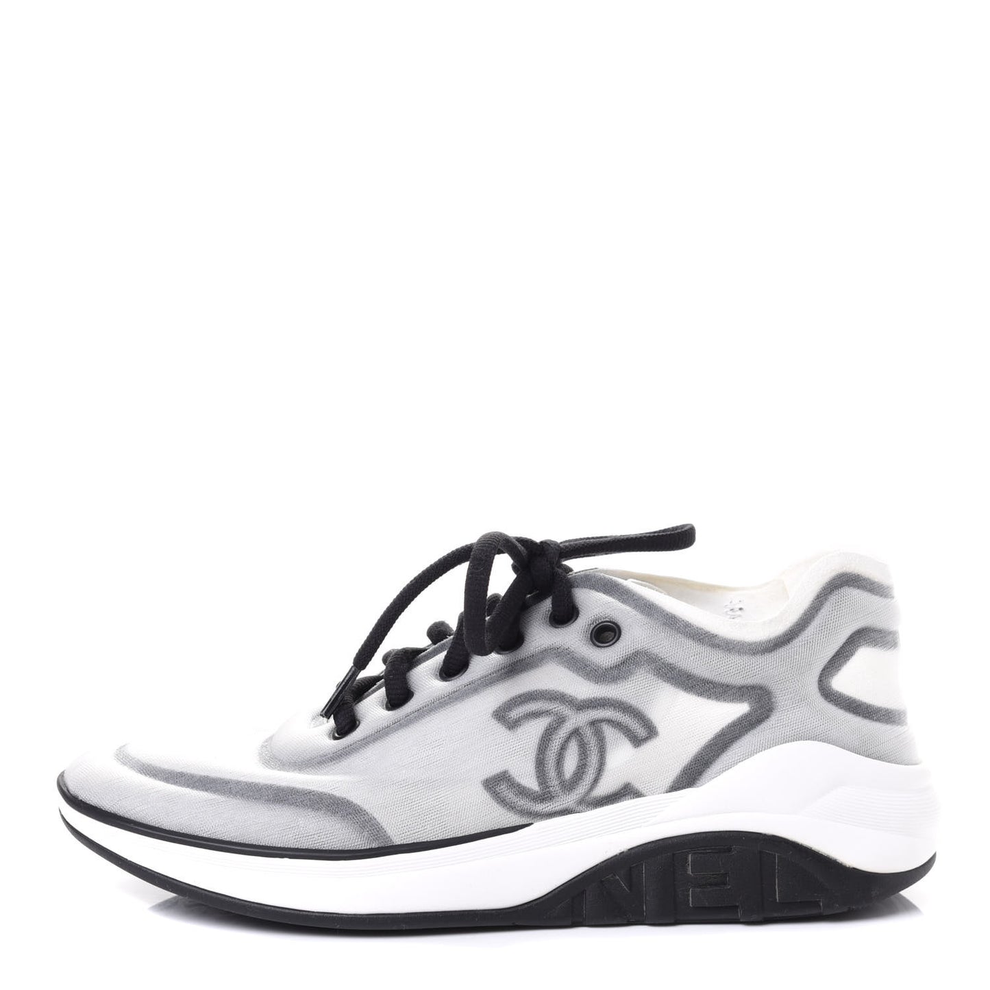 Calfskin Mesh Lycra Womens Logo Sneakers 38.5 White Black
