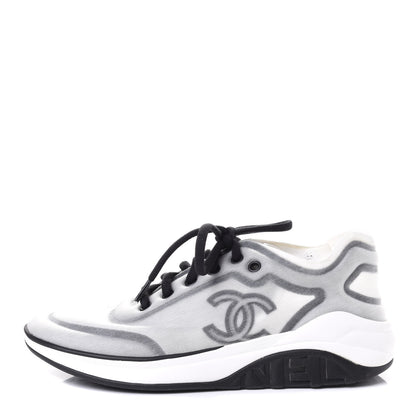 Chanel Calfskin Mesh Lycra Womens Logo Sneakers 38.5 White Black 1 of 4