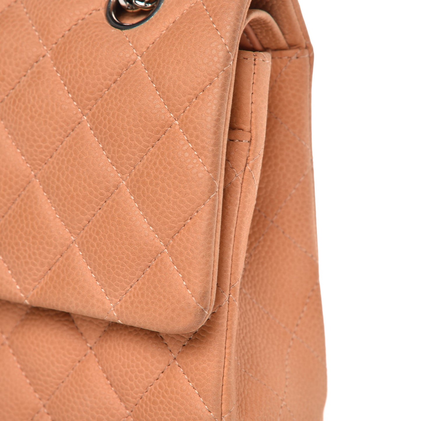Iridescent Caviar Quilted Medium Double Flap Dark Beige