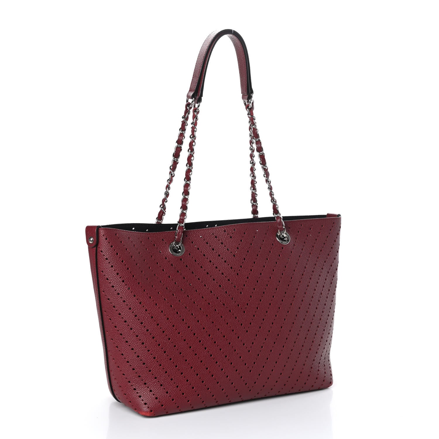 Chanel Perforated Grained Calfskin Large Shopping Tote Red 3 of 10