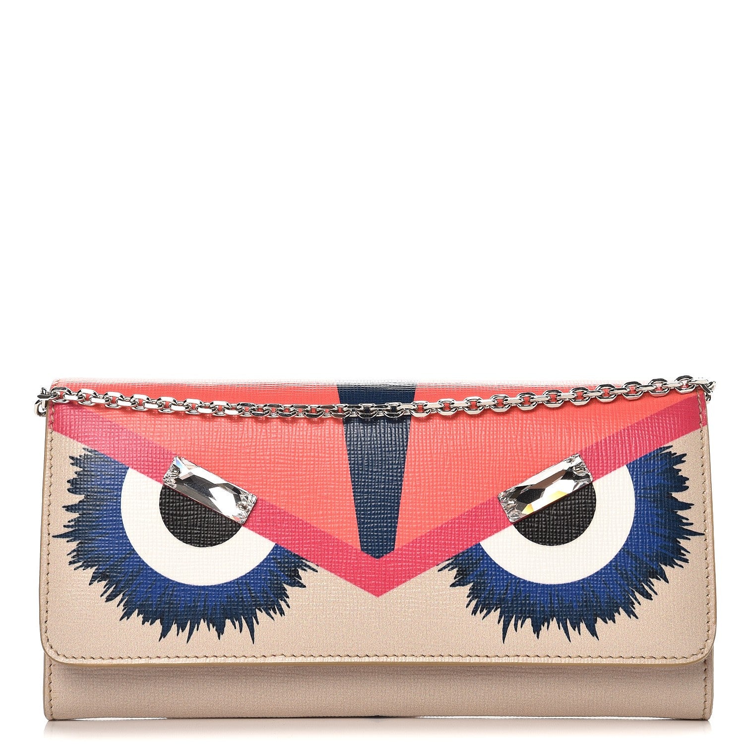 Fendi Vitello Elite Crystal Eye Monster Continental Wallet on Chain Bellini Multicolor 1 of 9
