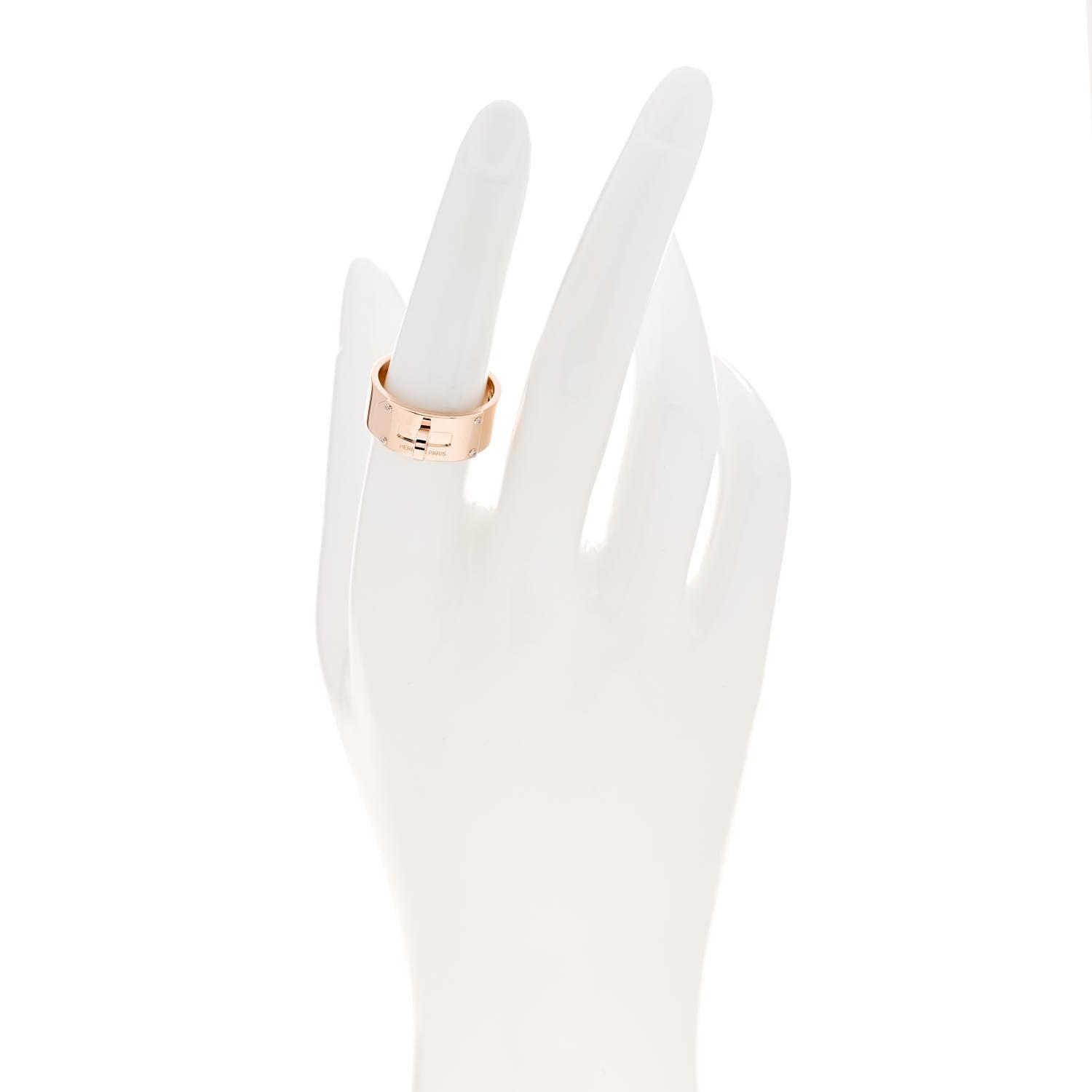 Hermes 18K Rose Gold Diamond GM Kelly Ring 55 7.25 2 of 6