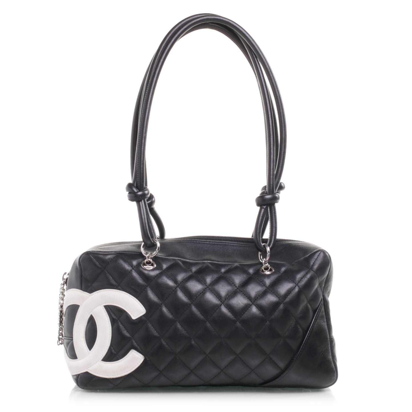 Calfskin Quilted Large Cambon Bowler Black White
