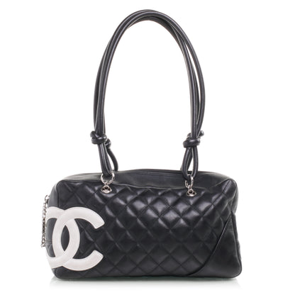 Chanel Calfskin Quilted Large Cambon Bowler Black White 1 of 7
