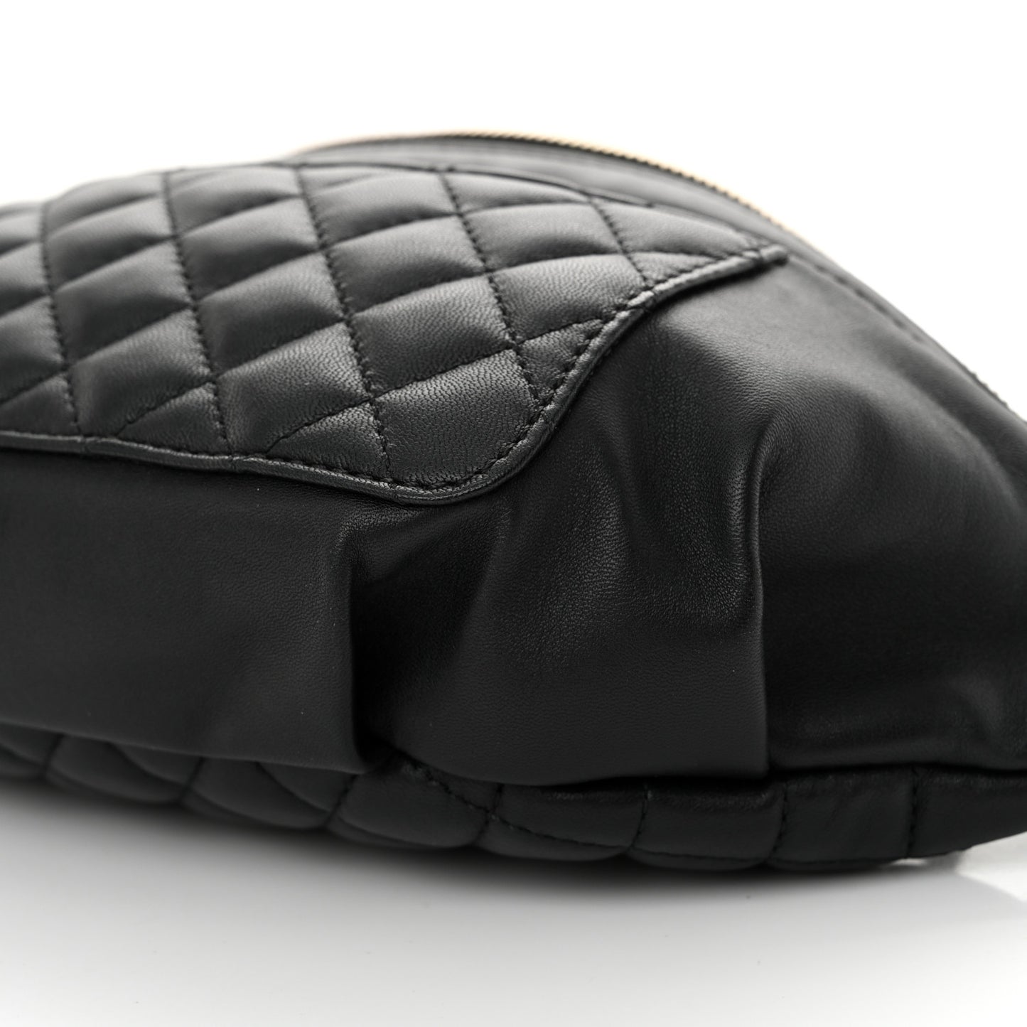 Crumpled Glazed Lambskin Quilted Waist Bag Fanny Pack Black