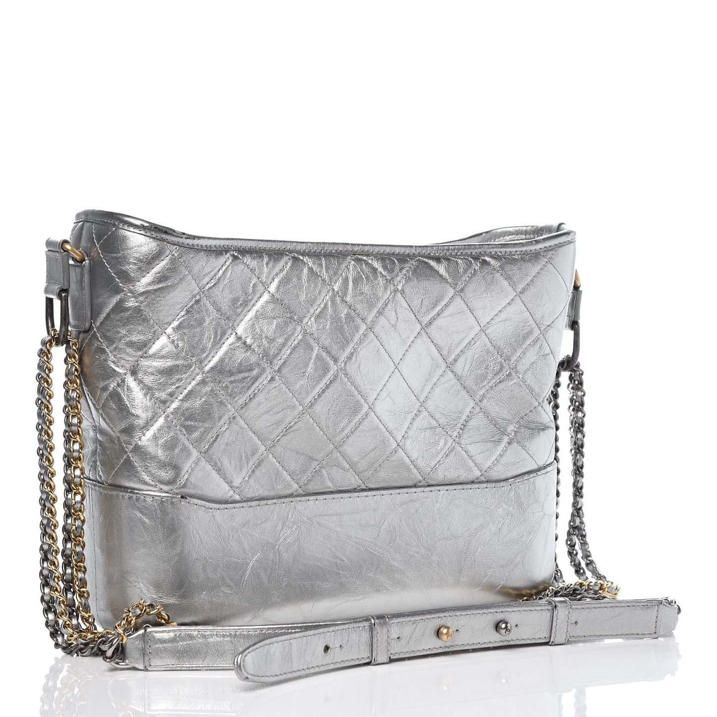 Metallic Aged Calfskin Quilted Medium Gabrielle Silver