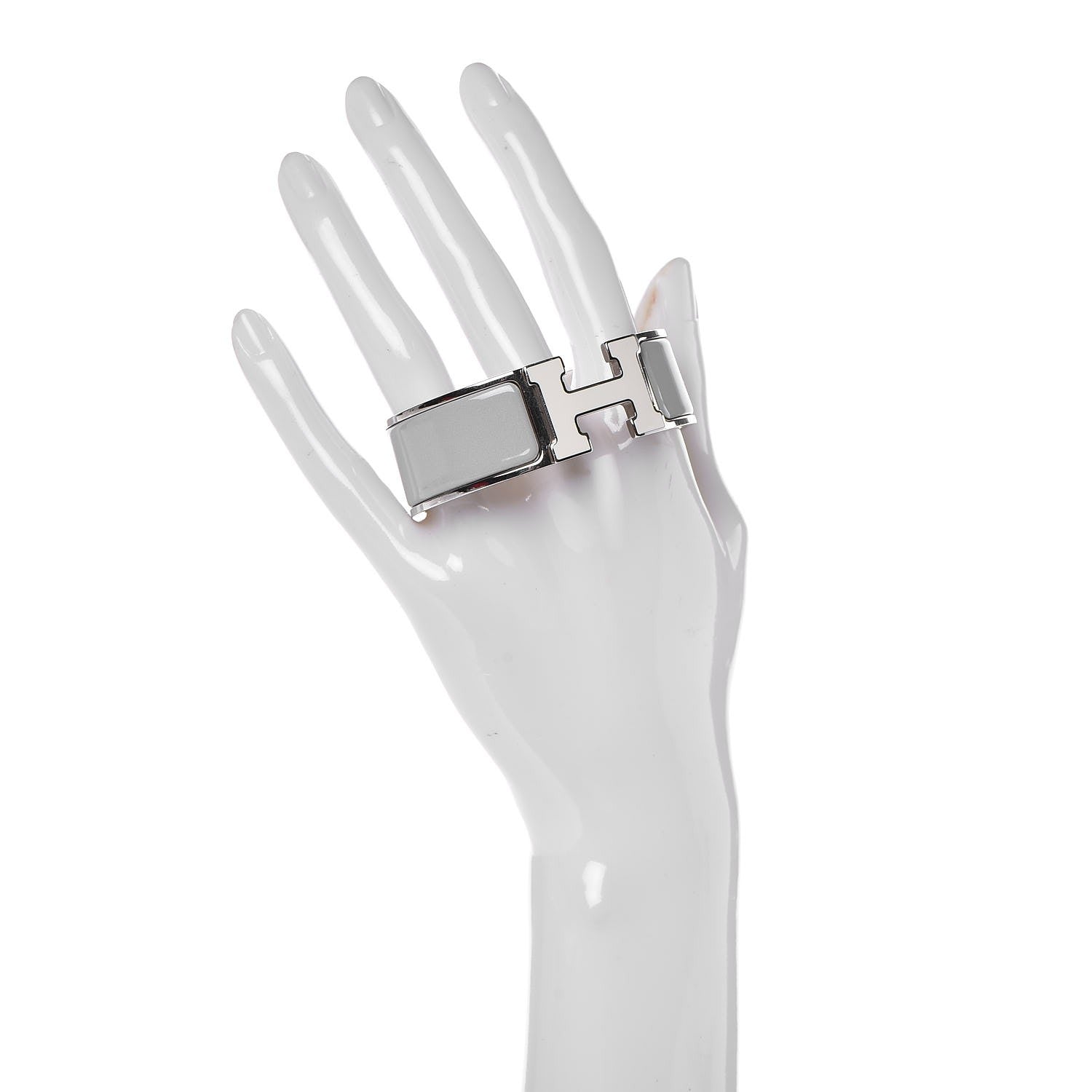 Hermes Enamel Wide Clic Clac H Bracelet PM Gris Clair Blanc White 2 of 4