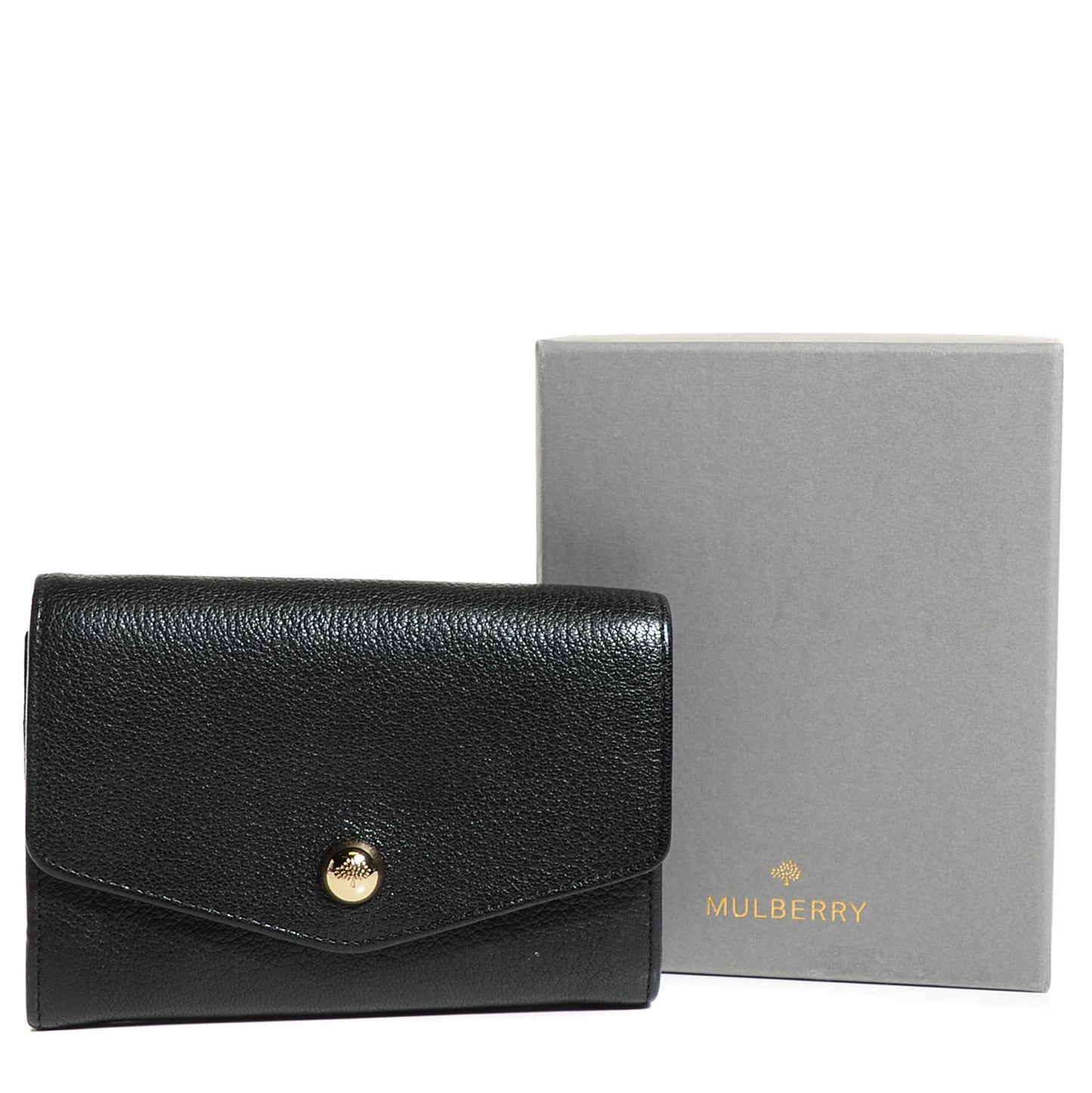 Glossy Goatskin Dome Rivet French Purse Wallet Black