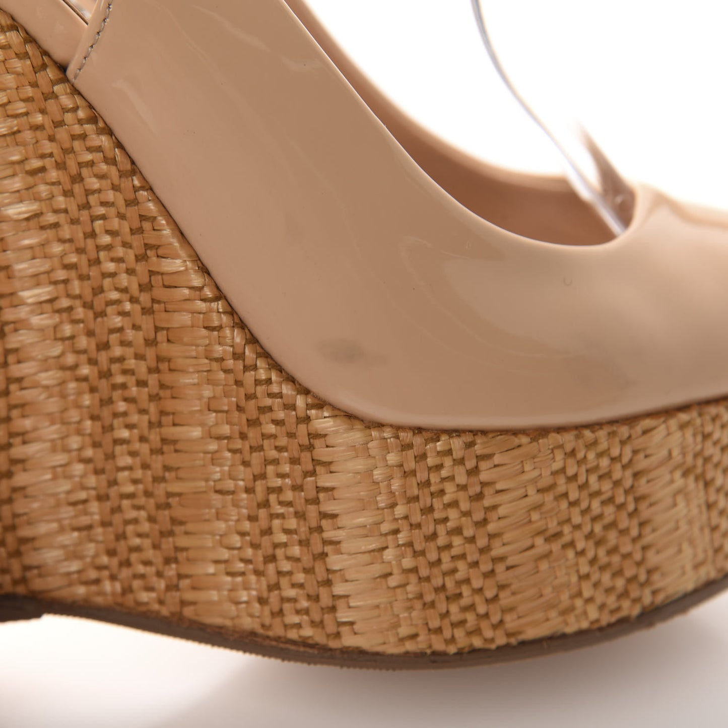 Patent Peep Toe Slingback Wedges 35 Beige