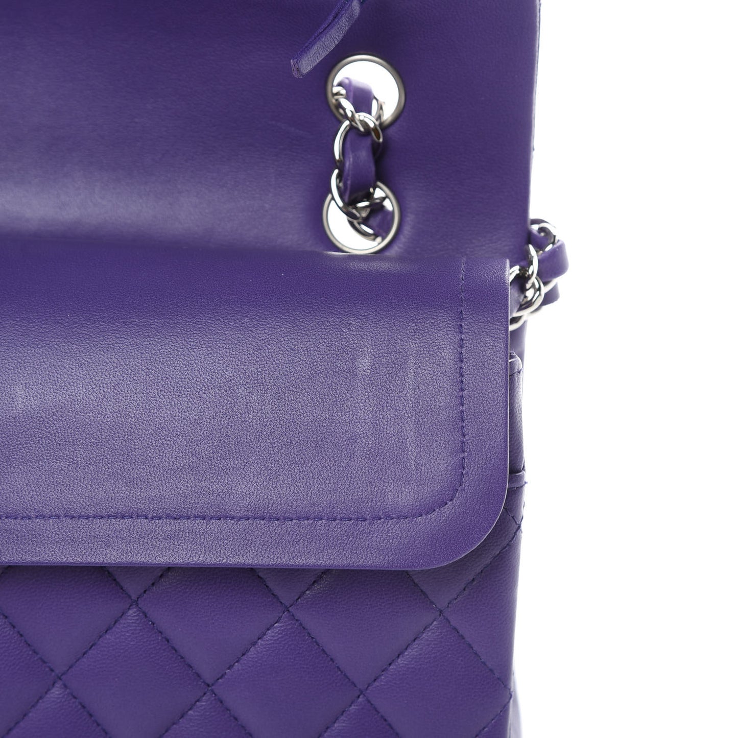 Lambskin Quilted Medium Double Flap Purple