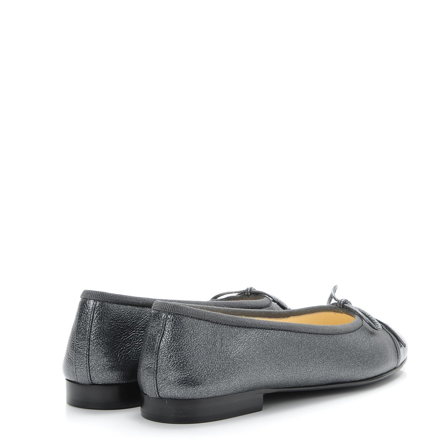 Metallic Calfskin Cap Toe CC Ballerina Flats 35.5 Dark Silver