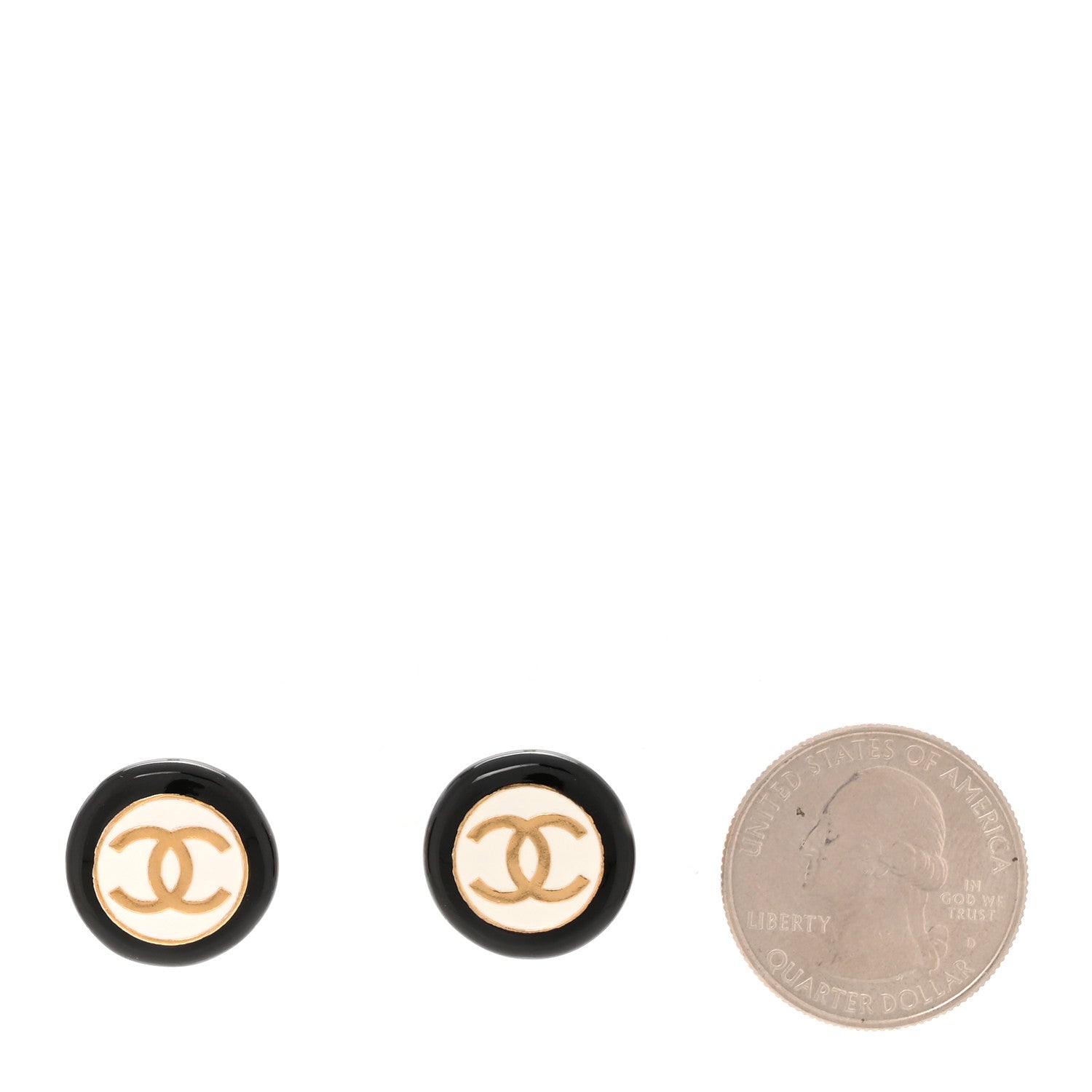 Chanel Enamel CC Stud Earrings Gold Black White 2 of 5