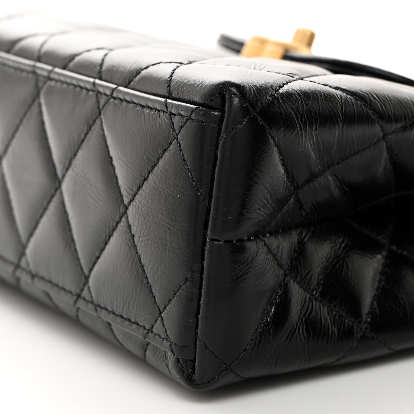 Shiny Aged Calfskin Quilted Nano Kelly Shopper Black