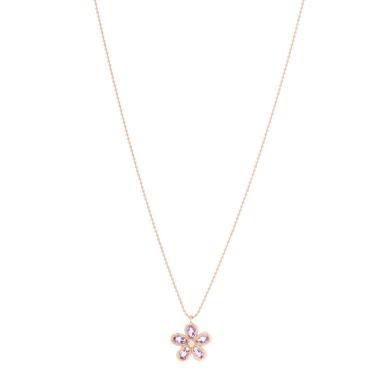 18K Rose Gold Amethyst Diamond Sparklers Flower Pendant Necklace