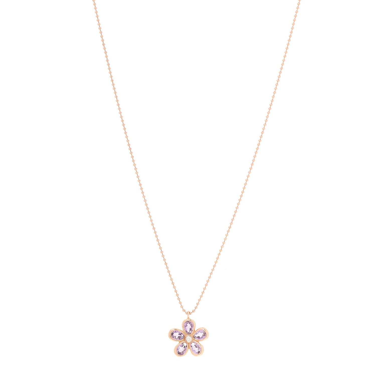 Tiffany 18K Rose Gold Amethyst Diamond Sparklers Flower Pendant Necklace 1 of 6