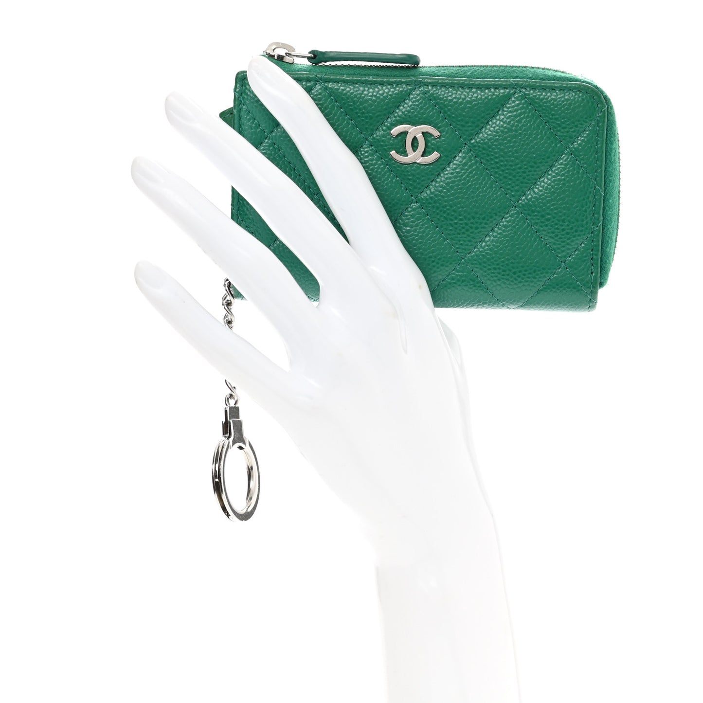 Caviar Quilted Zipped Key Holder Case Green