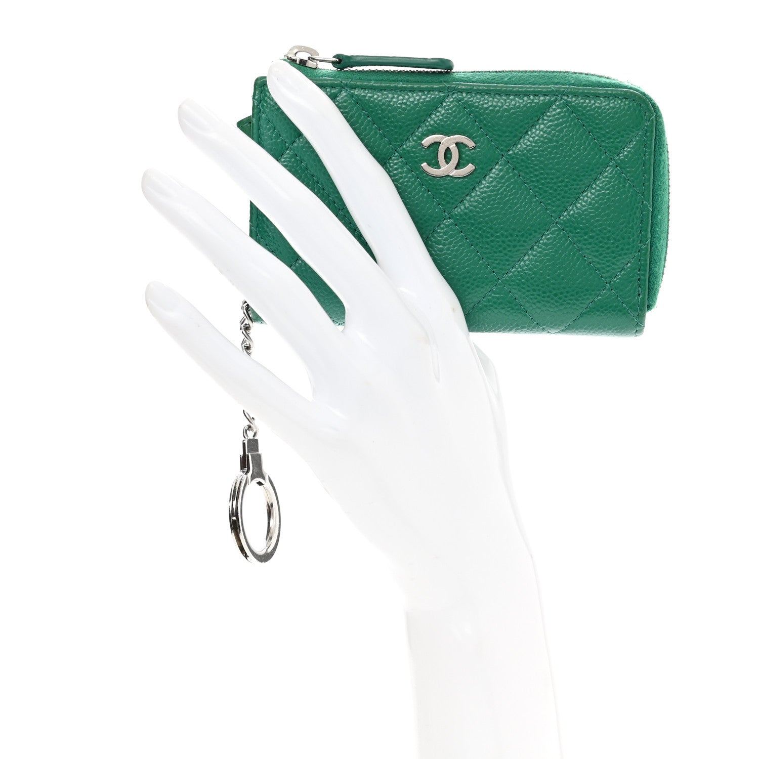 Chanel Caviar Quilted Zipped Key Holder Case Green 3 of 10