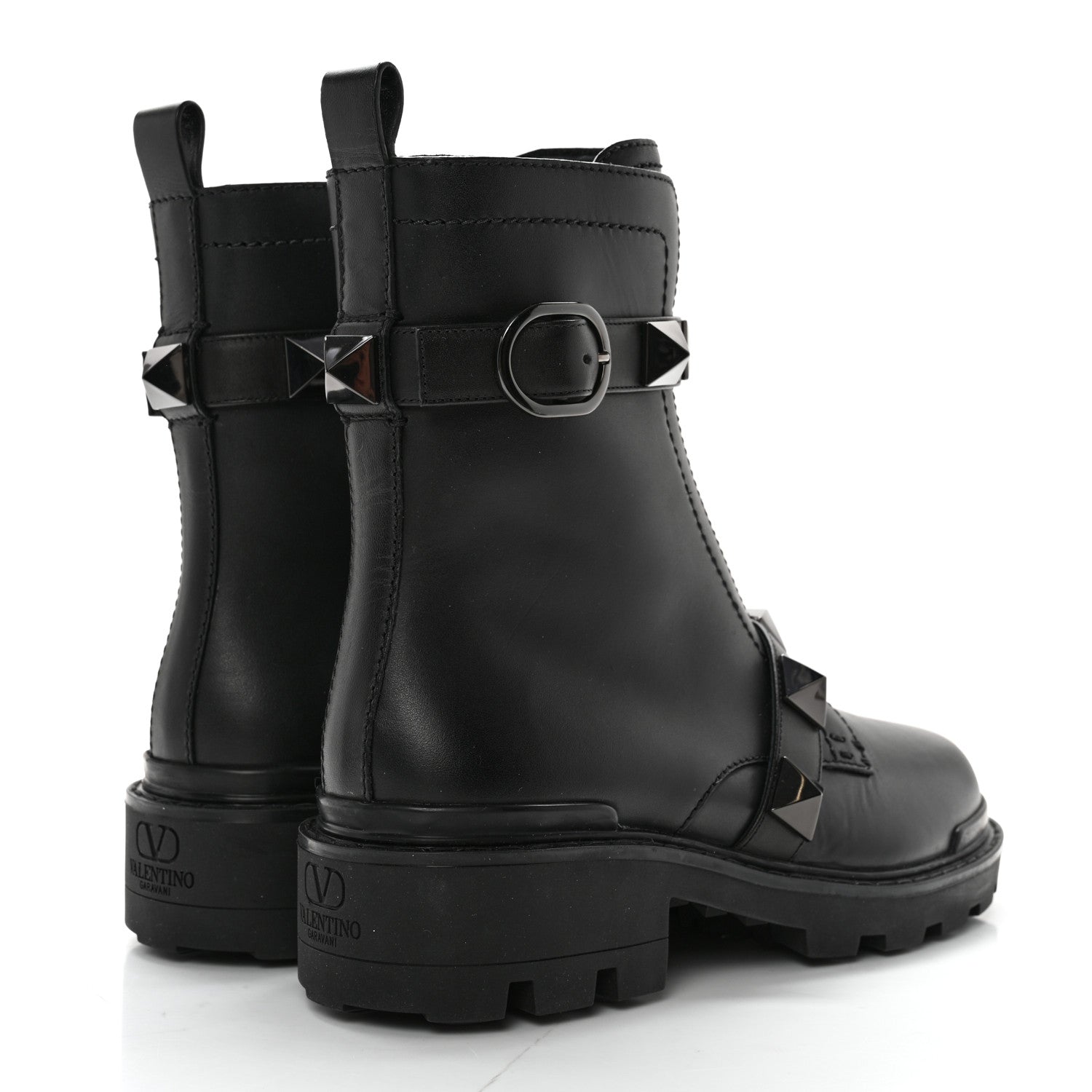 Valentino Garavani Calfskin Tonal Roman Stud 20/40mm Combat Boots 38 Black 4 of 11