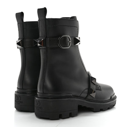 Valentino Garavani Calfskin Tonal Roman Stud 20/40mm Combat Boots 38 Black 4 of 11