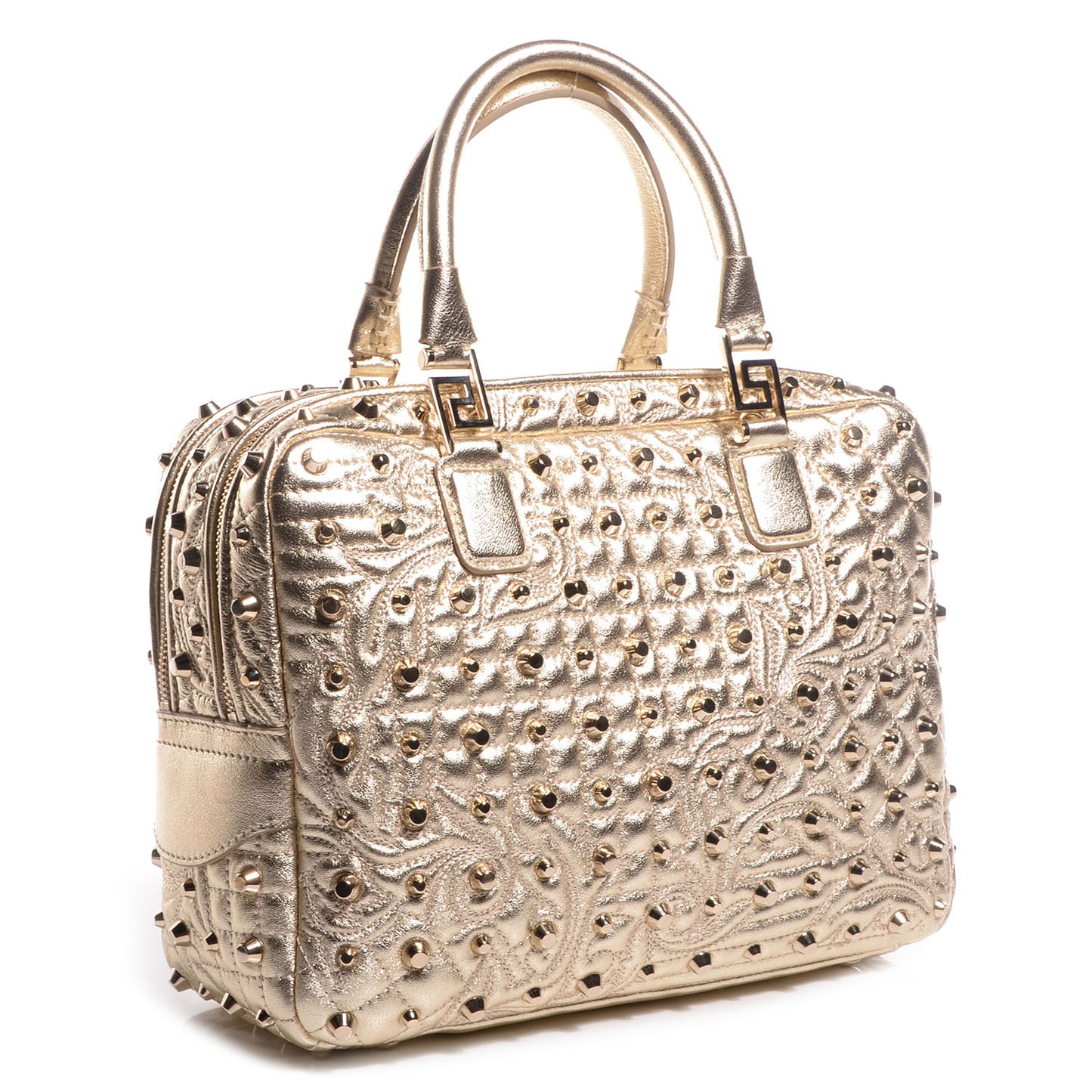 Barocco Quilted Leather Studded Vanitas Demetra Gold
