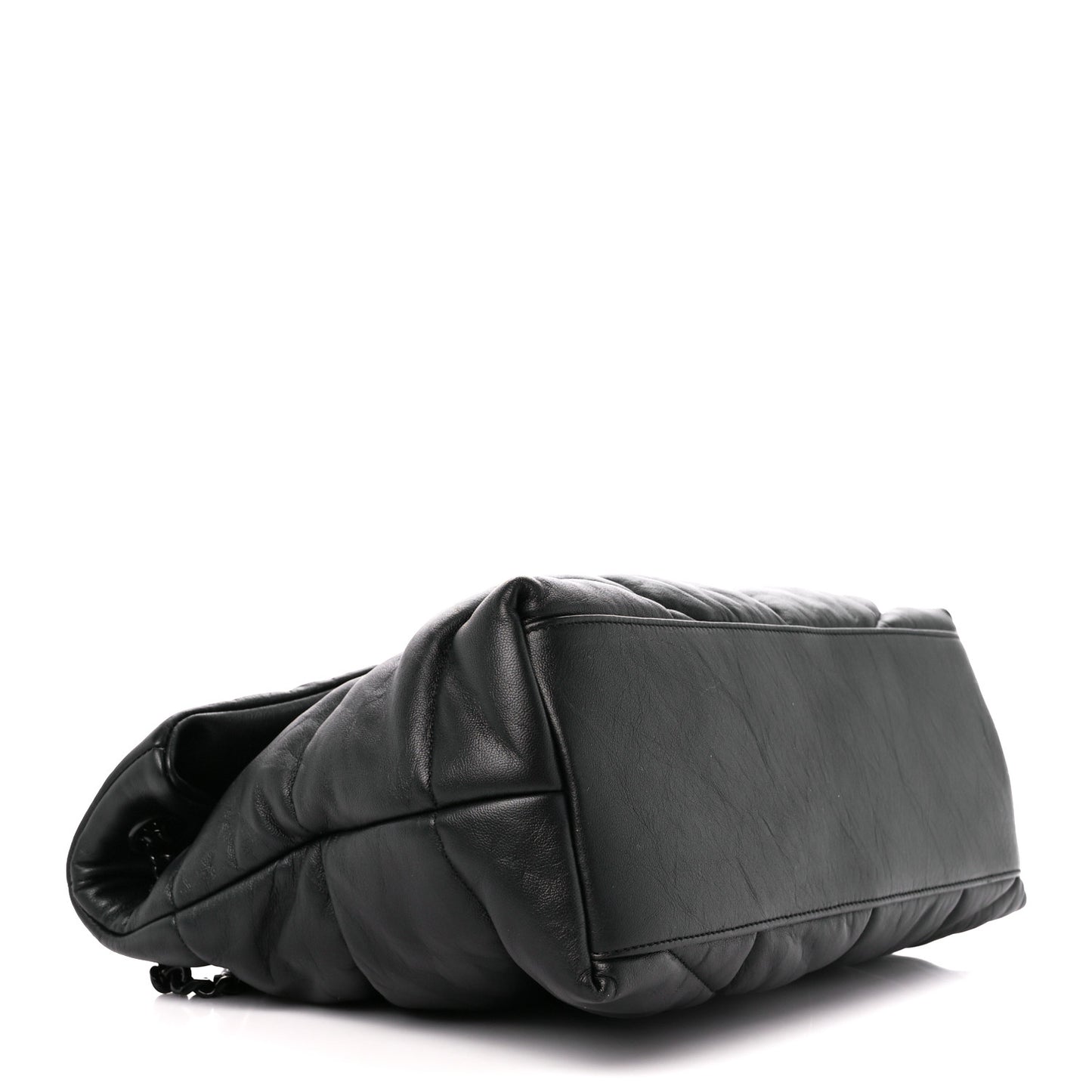 Lambskin Quilted Monogram Monochrome Medium Loulou Puffer Chain Satchel Black