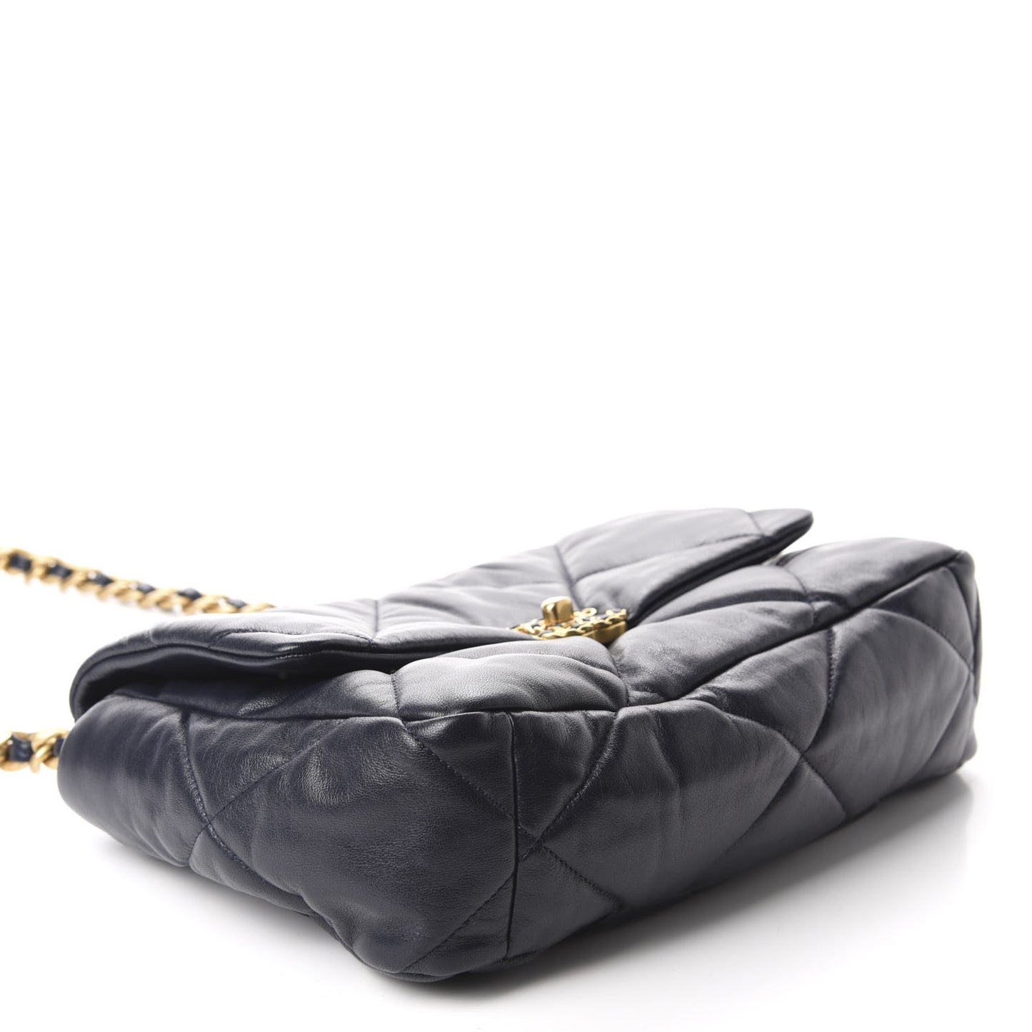 Goatskin Quilted Large 19 Flap Navy Blue