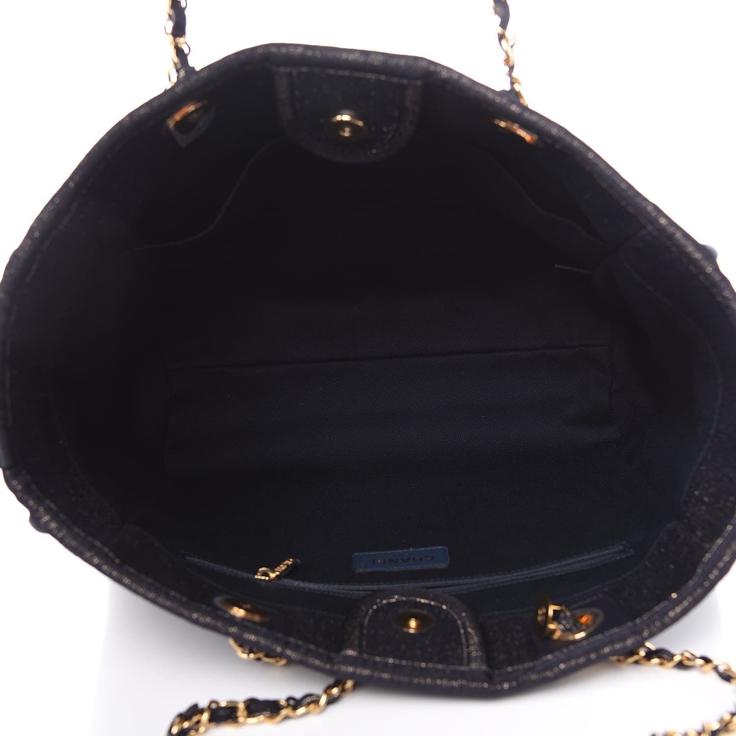 Chanel Lurex Canvas Small Deauville Tote Navy Blue Gold 5 of 10
