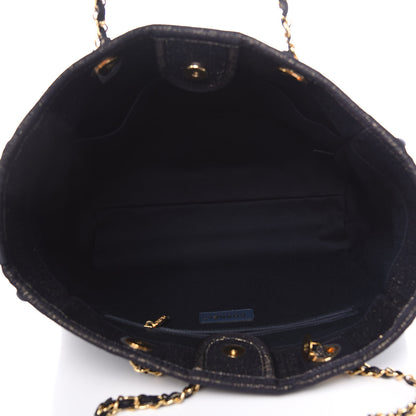 Chanel Lurex Canvas Small Deauville Tote Navy Blue Gold 5 of 10