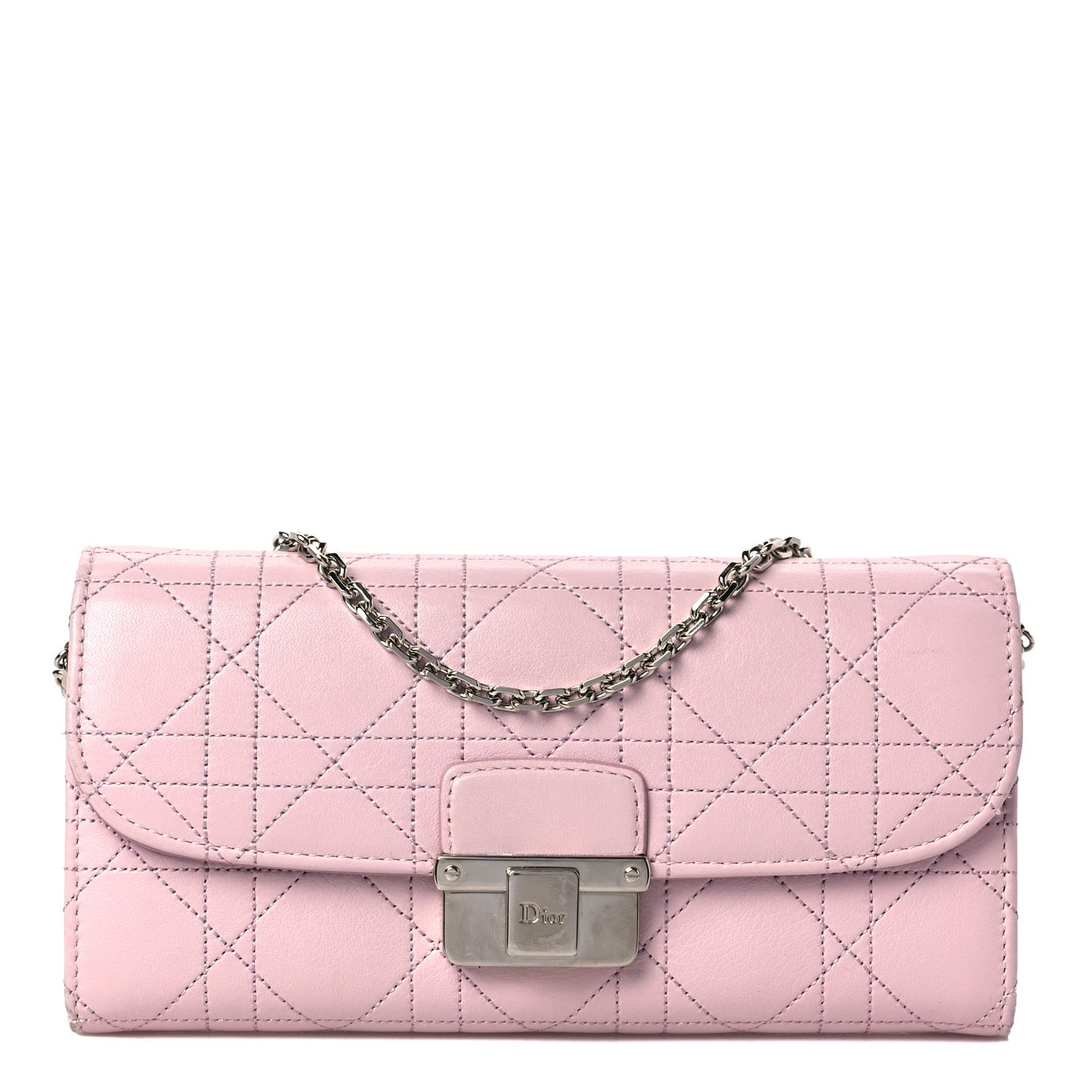 Calfskin Cannage Stitched Diorling Rendezvous Chain Wallet Pink
